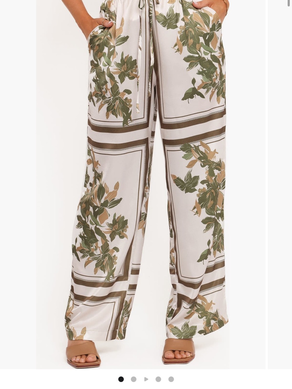 Petal & Pup Olive and Cream Floral Wide-Leg Drawstring Pants